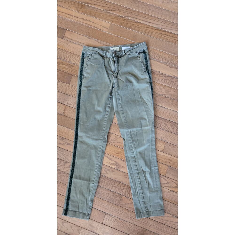 CHiNO Anthropologie Women 25 Olive Green Pants Leg Stripe